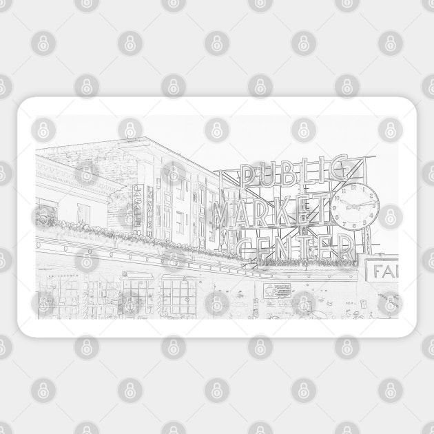 Pike Place Market Line Drawing Sticker by kchase
